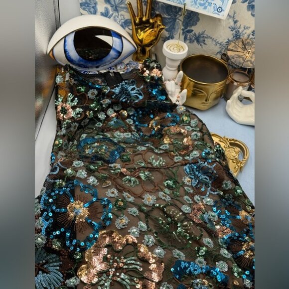 🆕 BRONX & BANCO🧿 NWOT Sicilia Blue Sequin Fluted Hem Maxi Dress Sz M US 6 - Picture 14 of 16